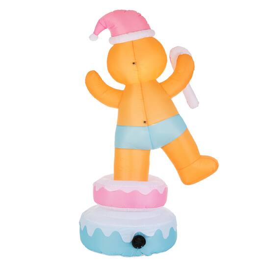 Glitzhome® 6FT Lighted Macaron Inflatable Rotating Gingerbread Man Decor